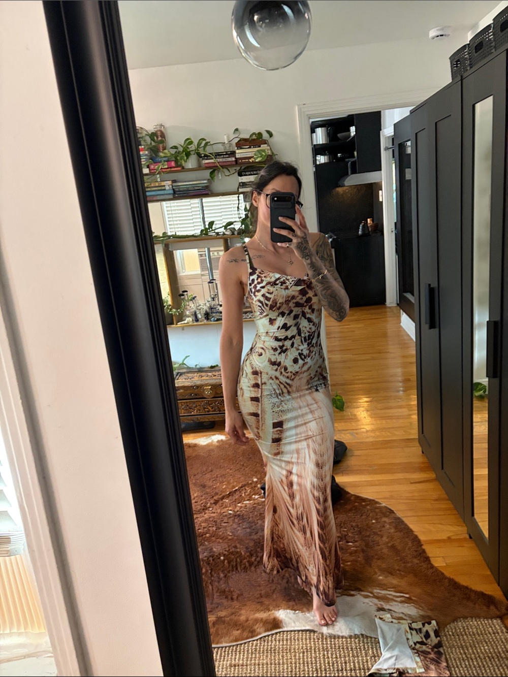 SHEIN Brown & Cream Animal-Print Maxi Dress